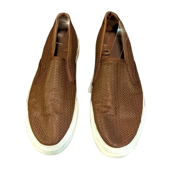 Zara Men's Laceless Sneakers Slip On Basket Weave Brown Vegan Leather 41 (US 8) - Picture 4 of 8